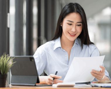Customer prepares certified USCIS packets with seals and forms, using Translation Services in Manhattan for legal accuracy.