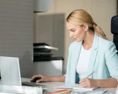 Linguist review a translated merger contract, showing Translation Services in Manhattan for financial compliance needs.