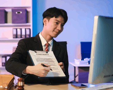 A certified translator signs a certificate of accuracy for official documents with Chinese Translation Services in New York.